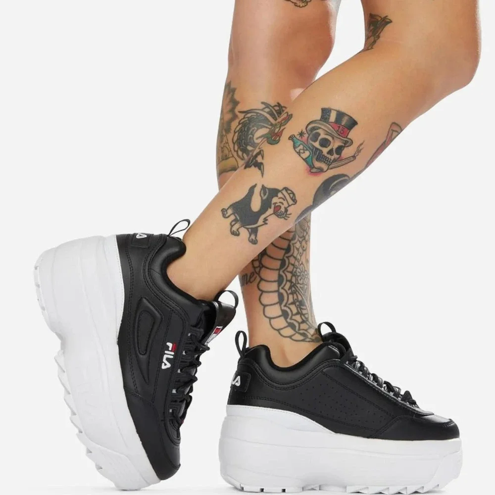 FILA Disruptor II Premium Platform Sneakers‎ Black White sz 6.5 Chunky Shoes NEW